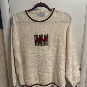 Jantzen Cream Cardinal Sweater with Red and Green Stripes